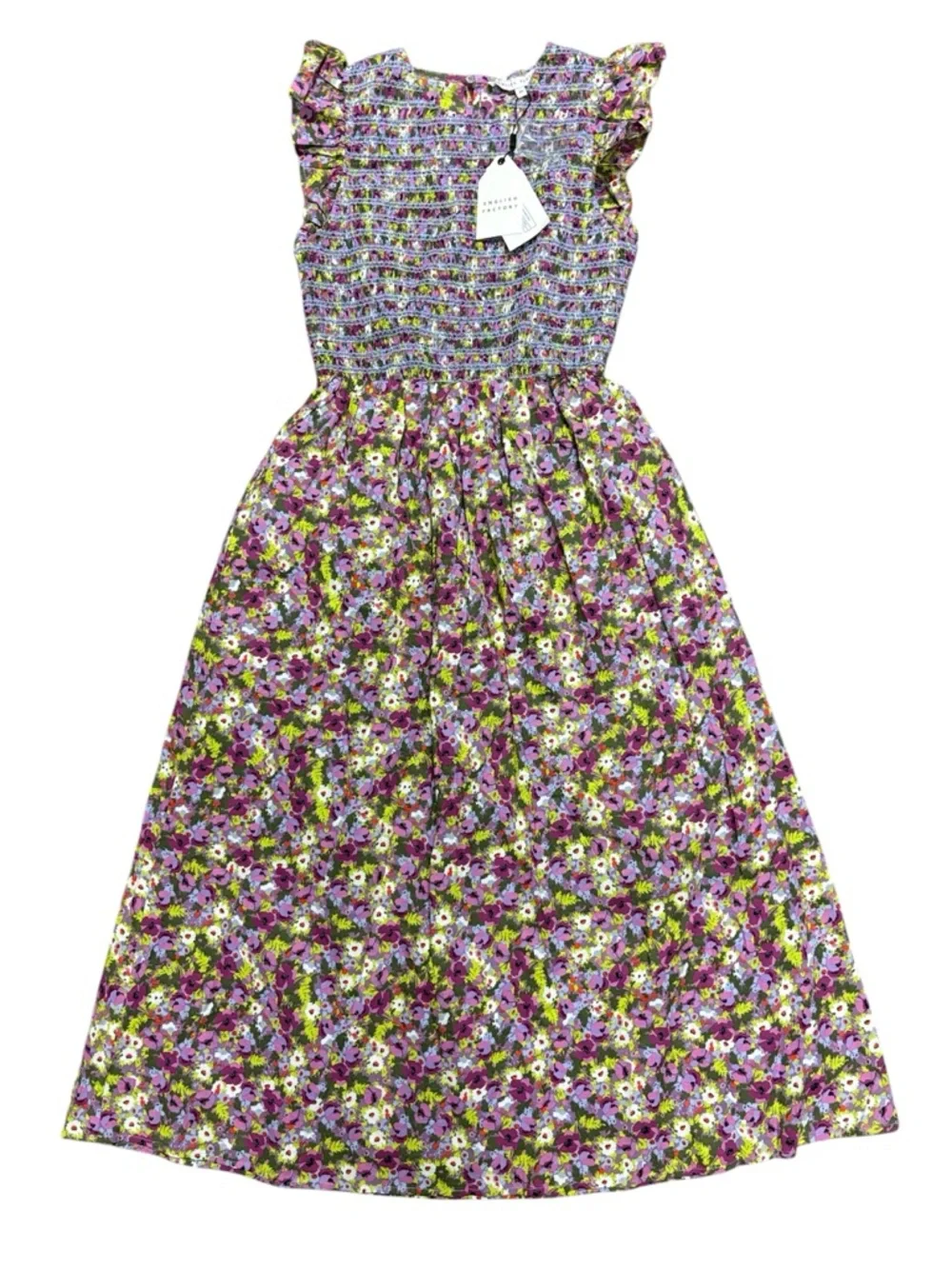 NWT English Factory Floral Smocked Midi Dress - XS purple multi - Picture 4 of 8
